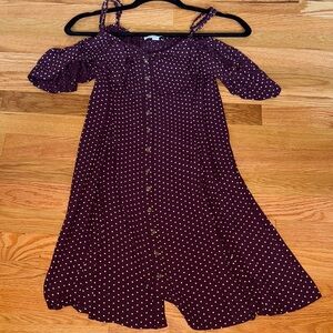 American Eagle Off the Shoulder Purple Polka Dot Mini Dress